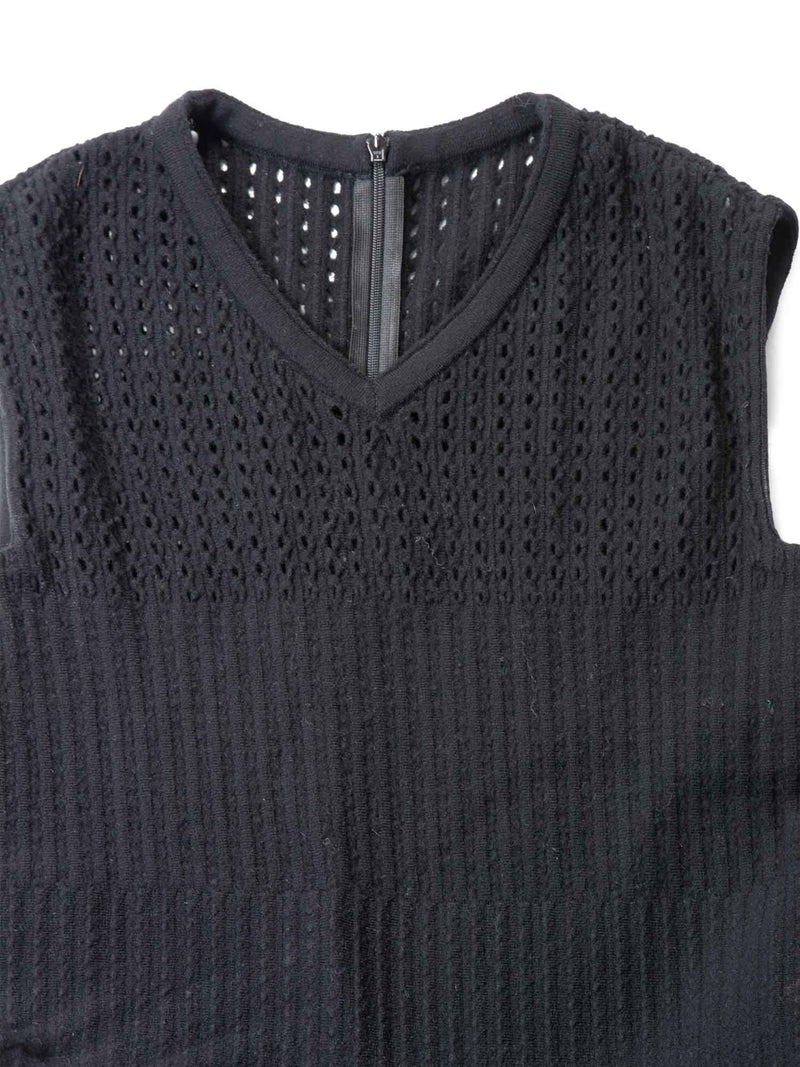 Alaia Knitted Perforated A-Line Pleated Dress Black-designer resale