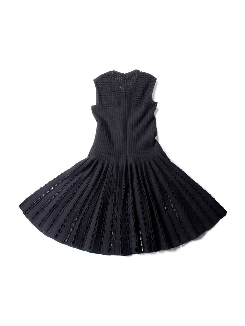 Alaia Knitted Perforated A-Line Pleated Dress Black-designer resale
