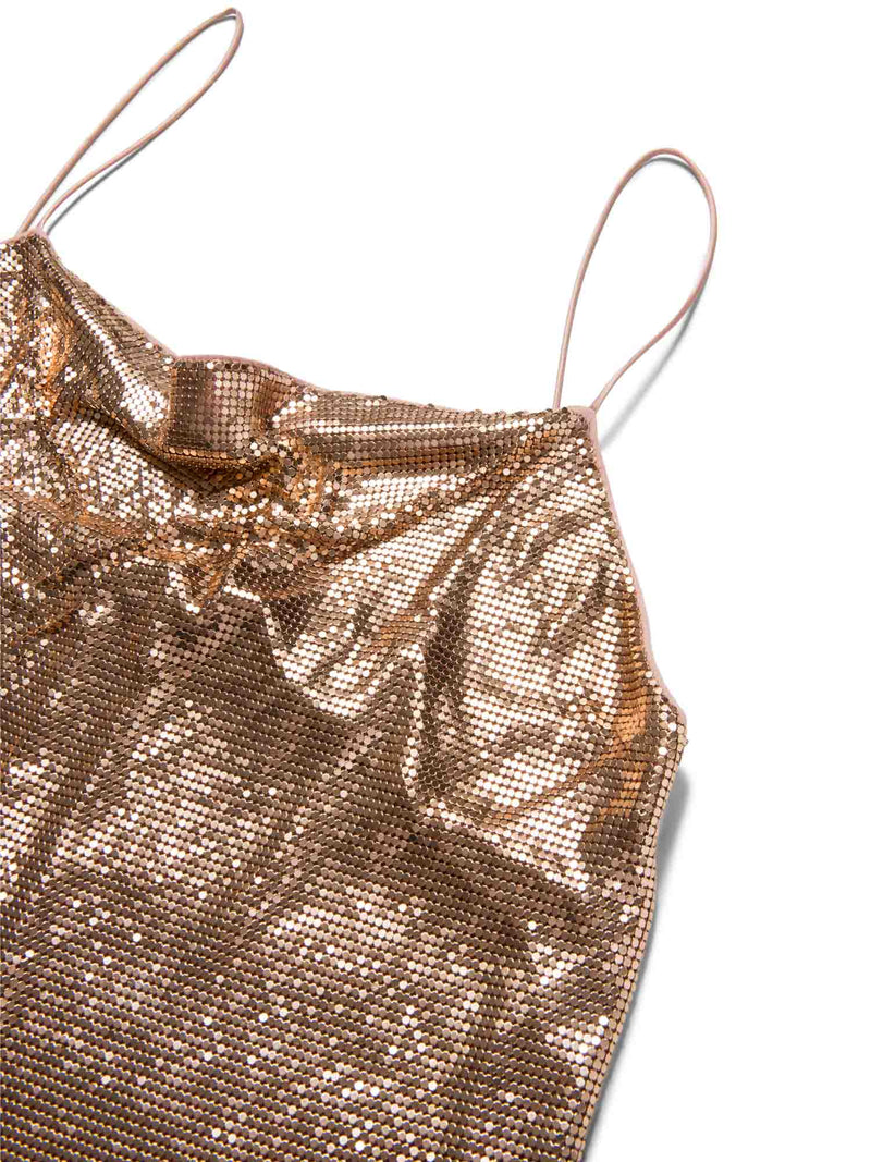 Alice Olivia Metal Mesh Mini Strap Dress Rose Gold-designer resale