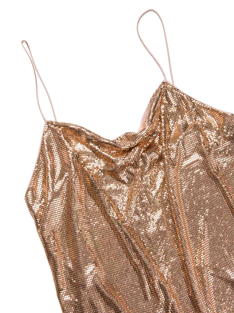 Alice Olivia Metal Mesh Mini Strap Dress Rose Gold-designer resale
