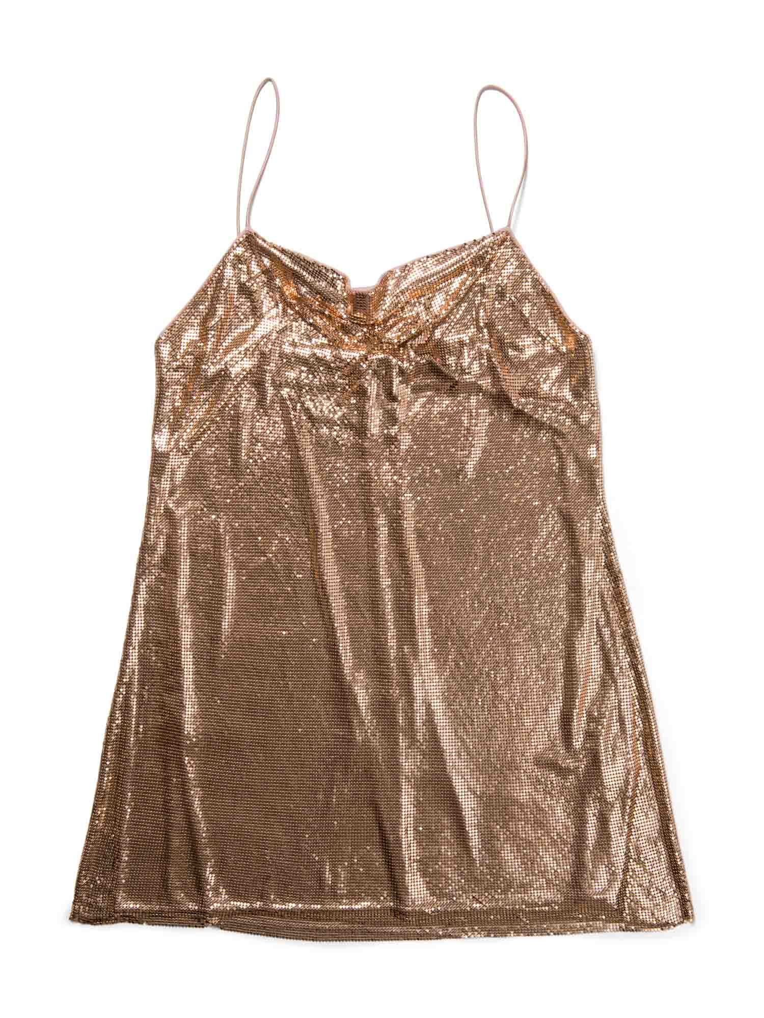 Alice Olivia Metal Mesh Mini Strap Dress Rose Gold-designer resale