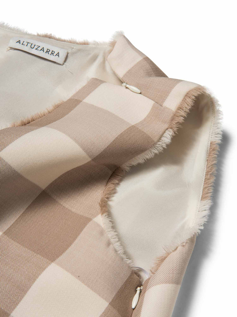 Altuzarra Pencil Plaid Fringe Asymmetric Dress Ivory Beige-designer resale