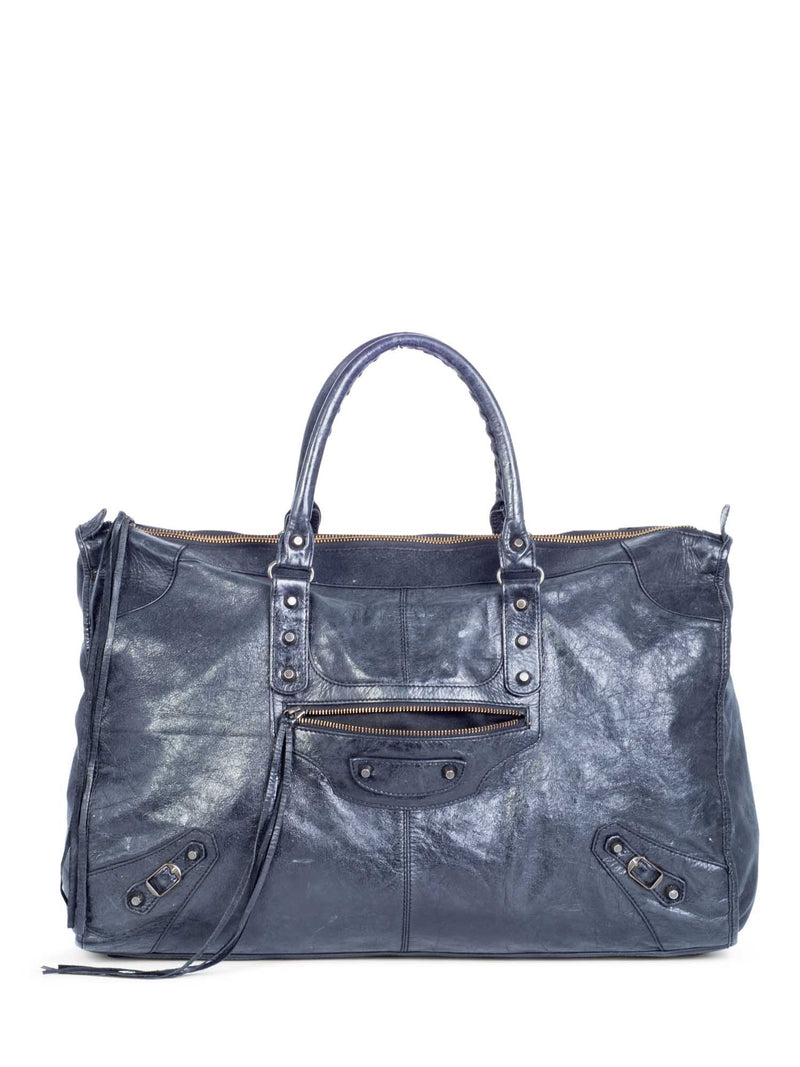 Balenciaga Distressed Leather Classic Hardware City Duffle Bag Black-designer resale