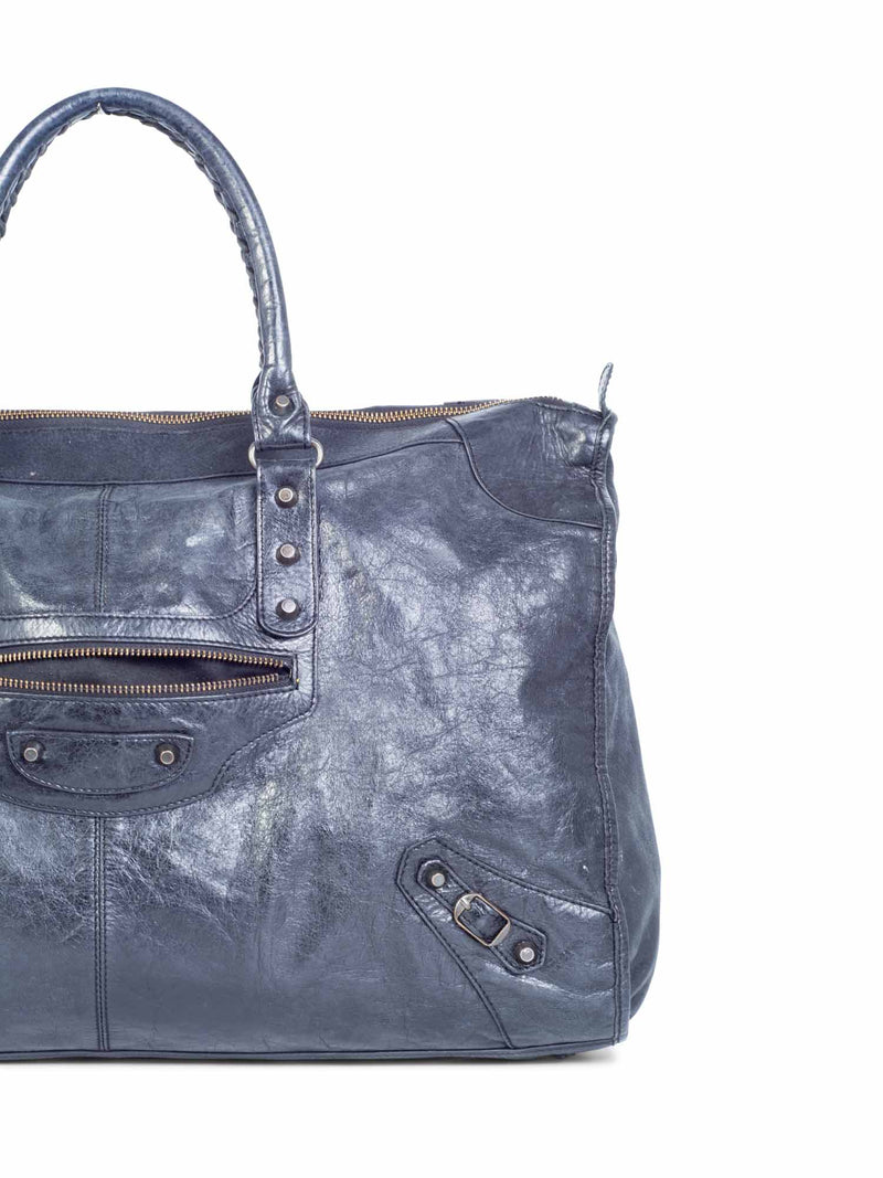 Balenciaga Distressed Leather Classic Hardware City Duffle Bag Black-designer resale