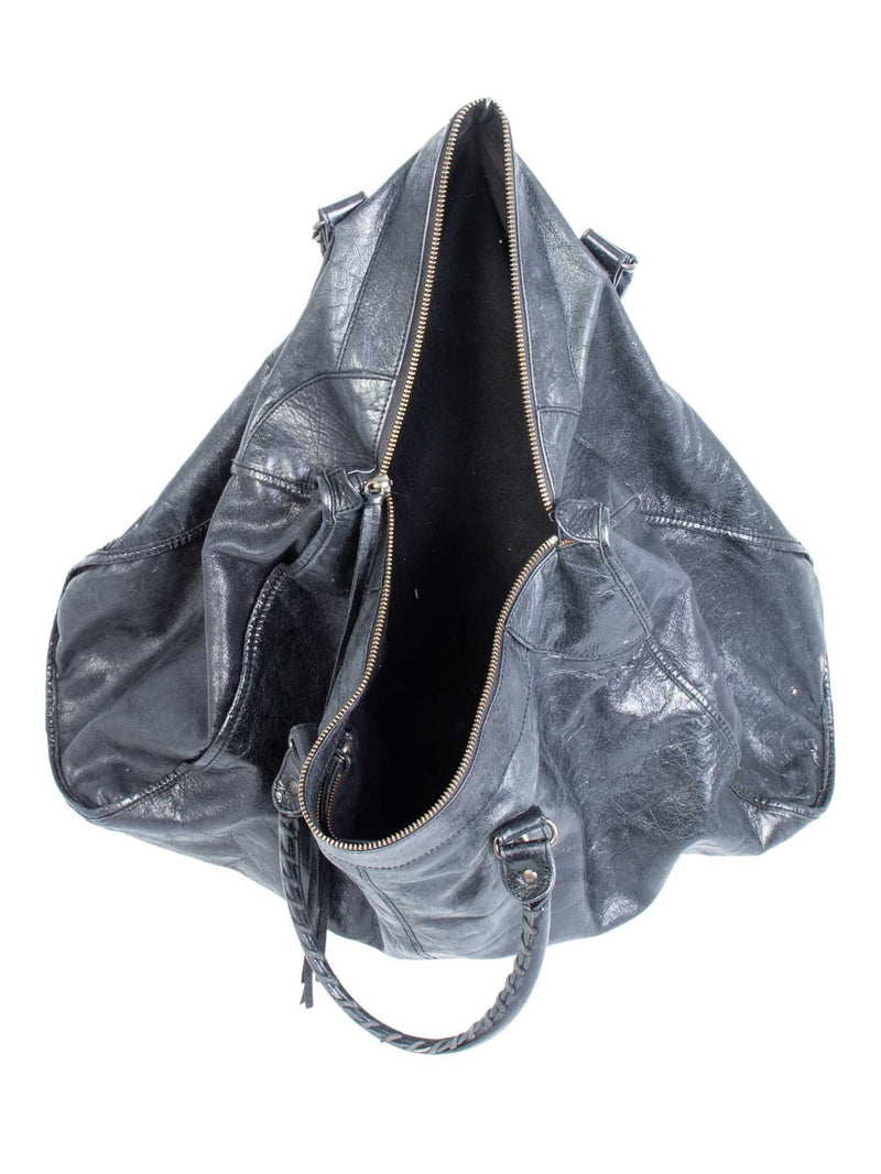 Balenciaga Distressed Leather Classic Hardware City Duffle Bag Black-designer resale