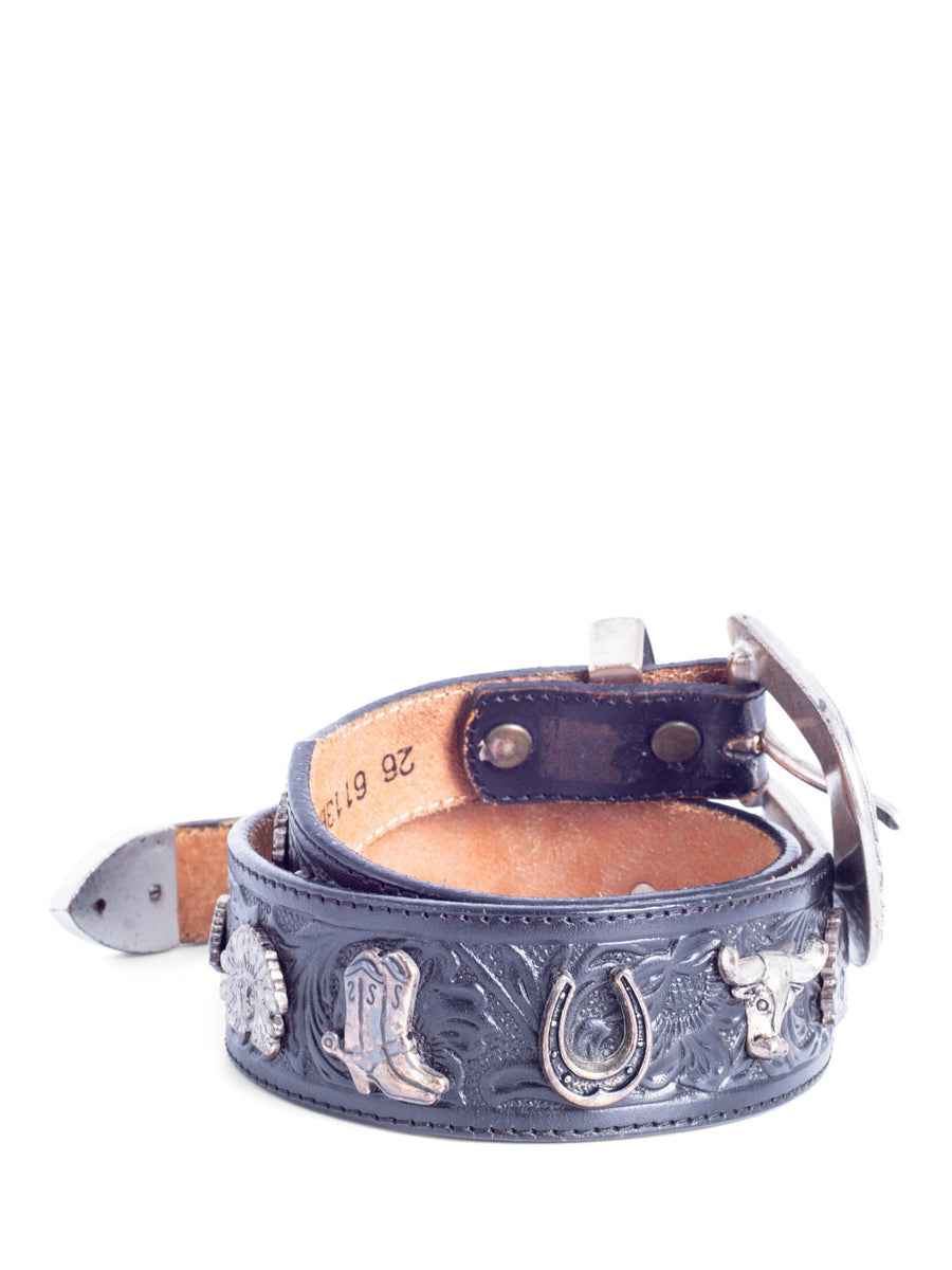 Billy Belts California Vintage Western Leather Belt Black Silver