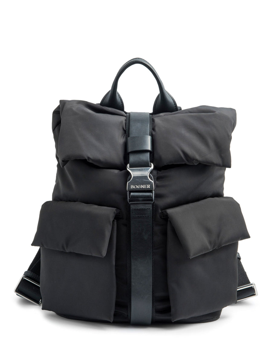 bogner leather backpack Bogner Logo Leather Nylon Puffy Backpack Black
