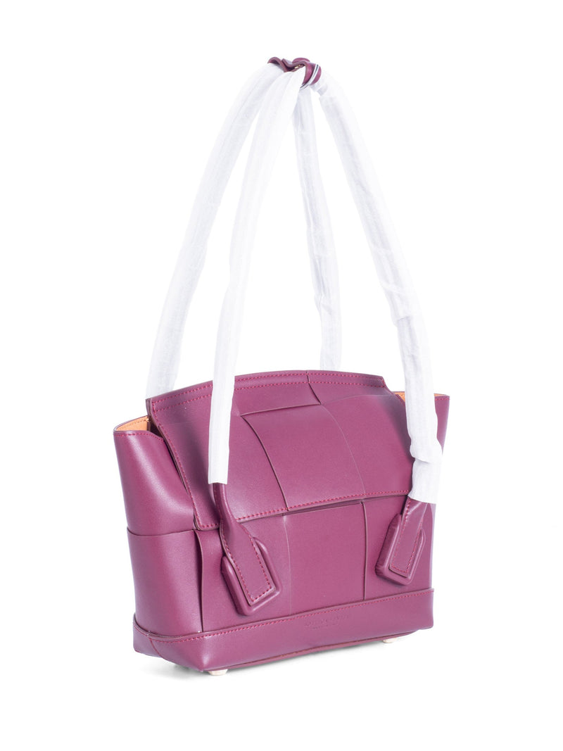 Bottega Veneta Intercciato Leather Arco Top Handle Bag Burgundy-designer resale