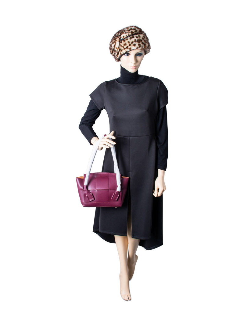 Bottega Veneta Intercciato Leather Arco Top Handle Bag Burgundy-designer resale