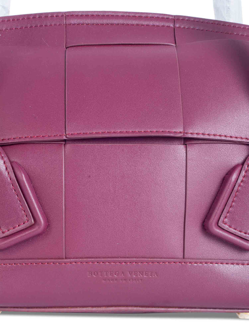 Bottega Veneta Intercciato Leather Arco Top Handle Bag Burgundy-designer resale