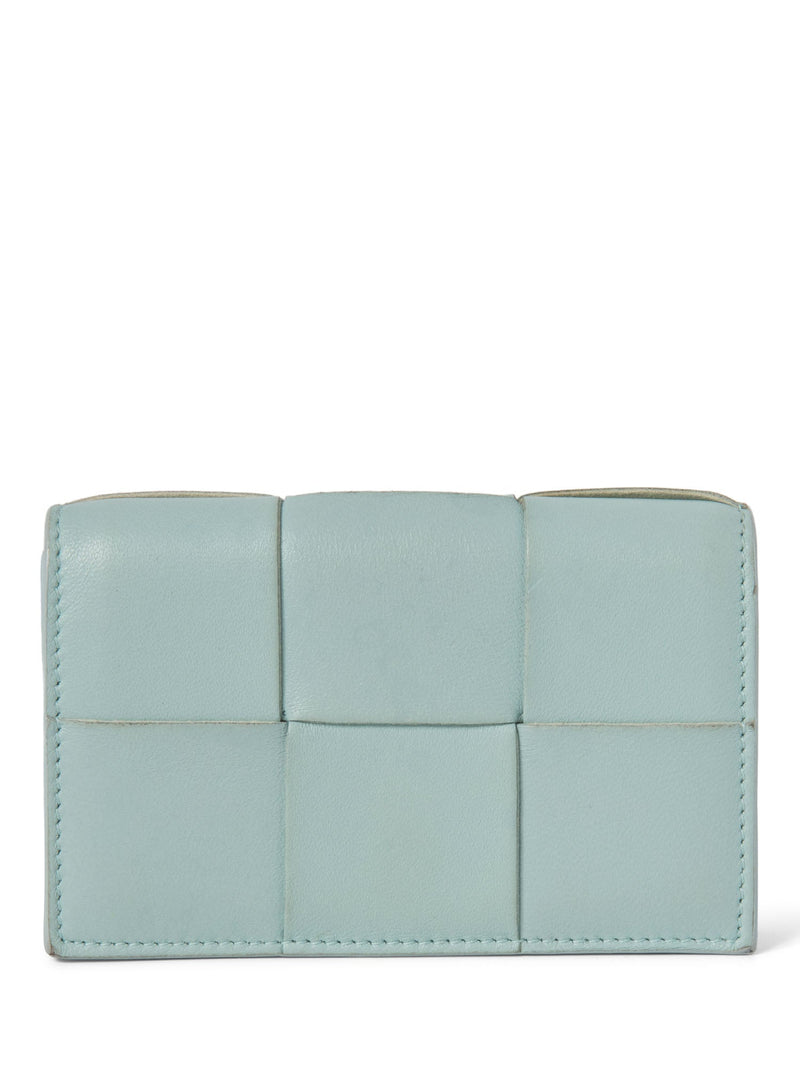 Bottega Veneta Leather Intercciato Wallet Mint Blue-designer resale