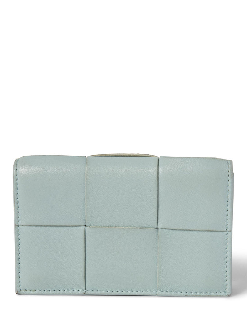Bottega Veneta Leather Intercciato Wallet Mint Blue-designer resale