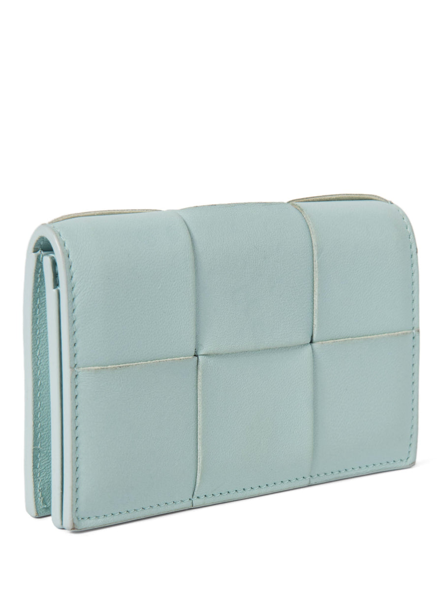 Bottega Veneta Leather Intercciato Wallet Mint Blue
