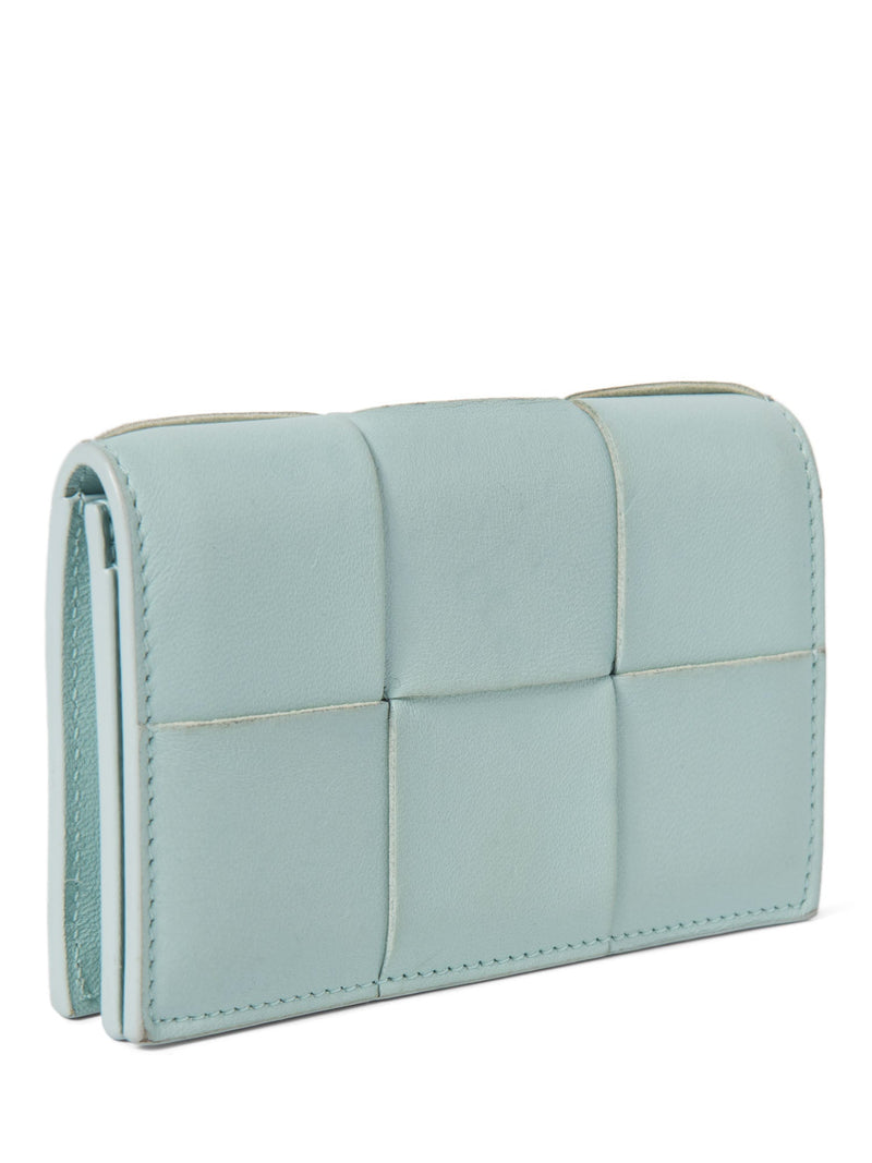 Bottega Veneta Leather Intercciato Wallet Mint Blue-designer resale