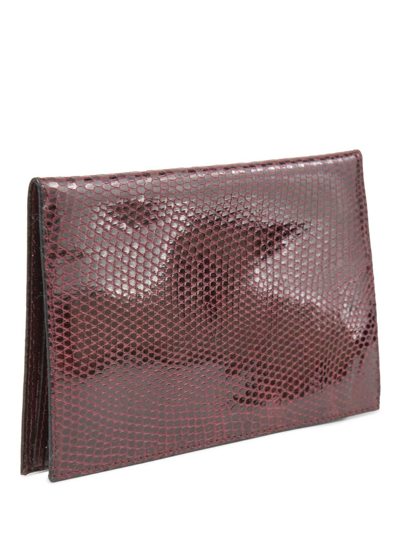 Bottega Veneta Shiny Exotic Skin Flap Wallet Burgundy-designer resale