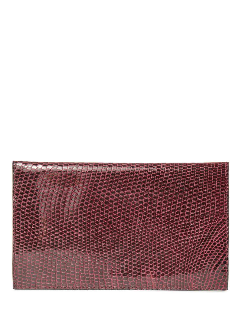 Bottega Veneta Shiny Exotic Skin Flap Wallet Burgundy-designer resale