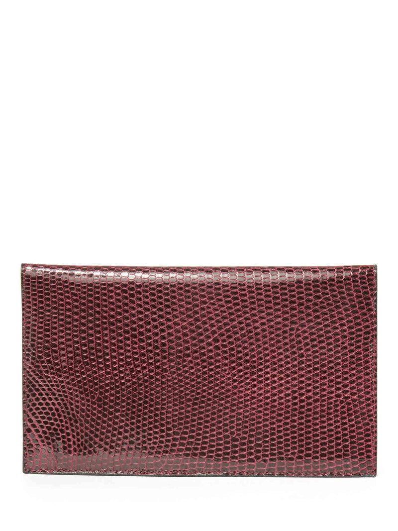 Bottega Veneta Shiny Exotic Skin Flap Wallet Burgundy-designer resale