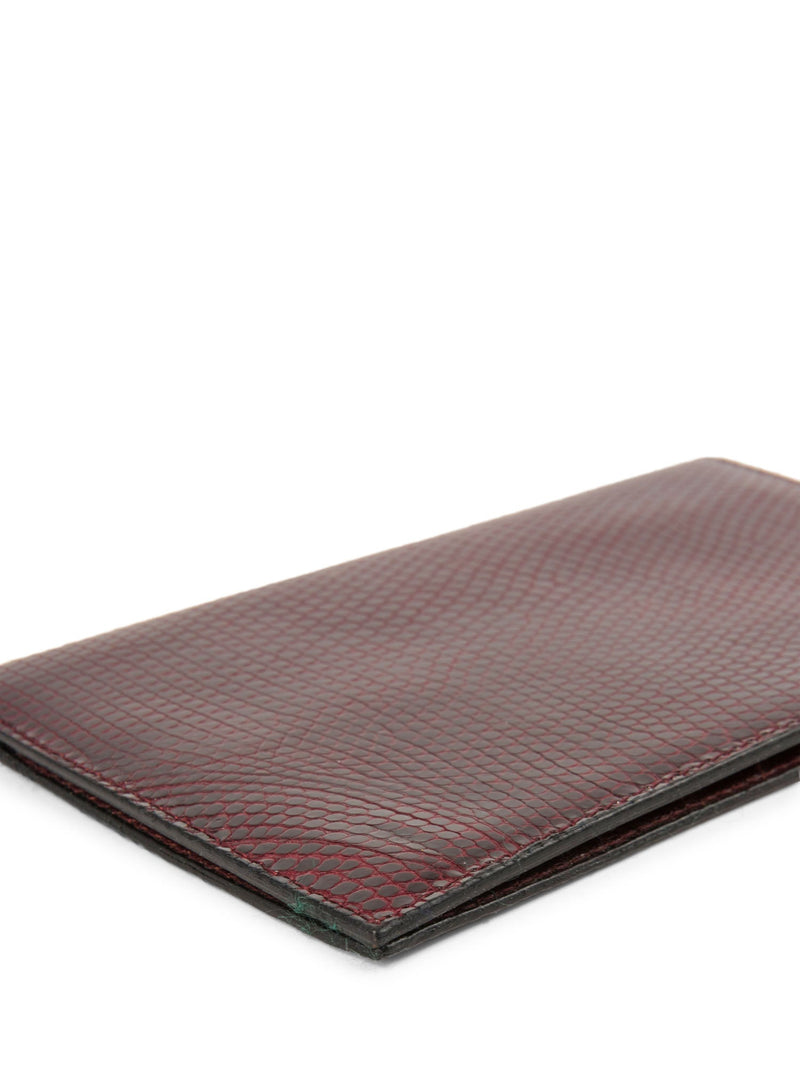 Bottega Veneta Shiny Exotic Skin Flap Wallet Burgundy-designer resale