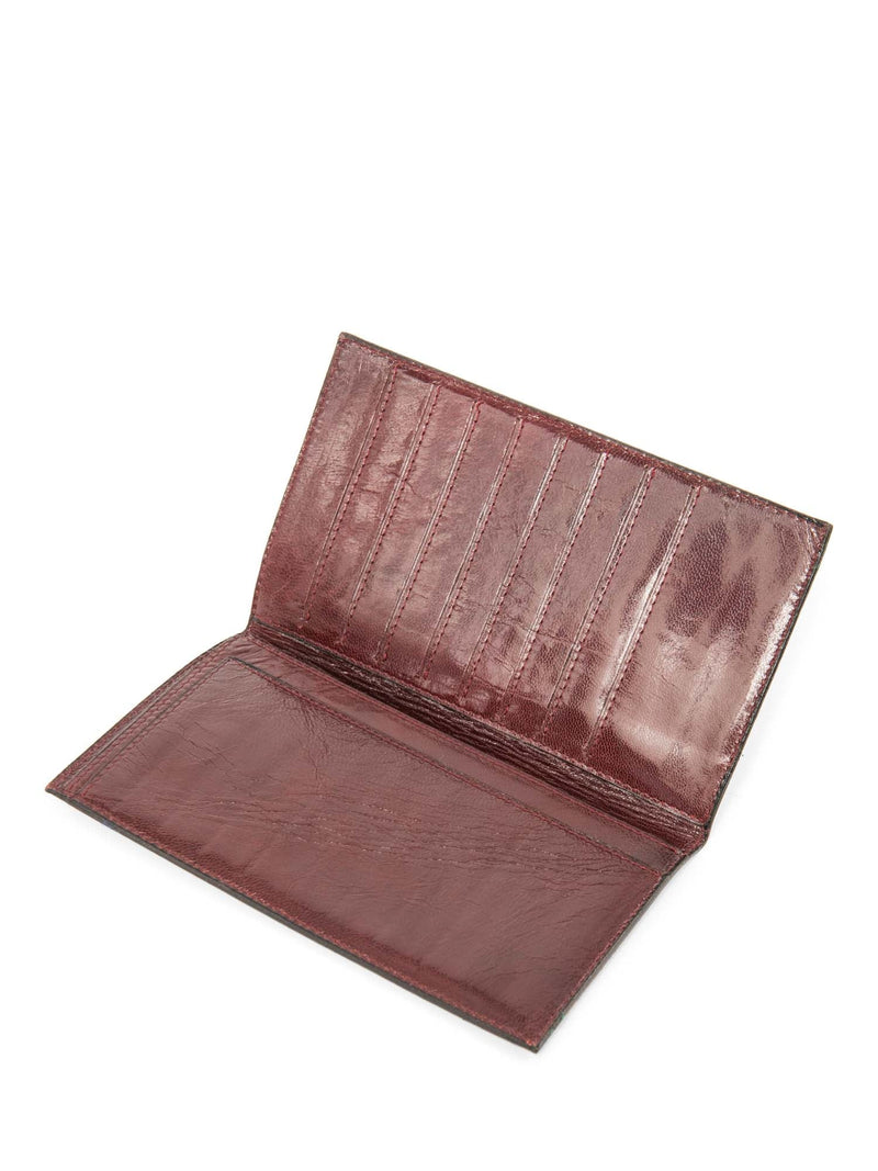Bottega Veneta Shiny Exotic Skin Flap Wallet Burgundy-designer resale