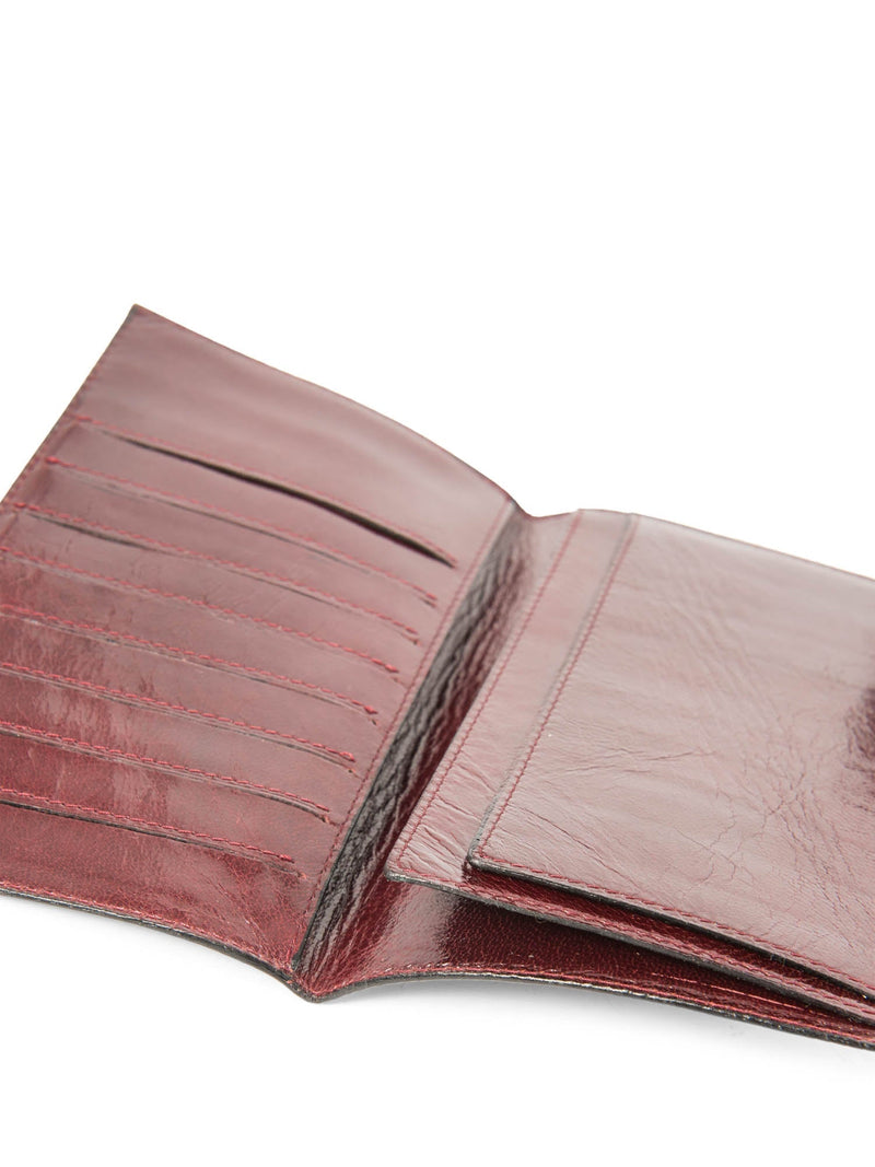 Bottega Veneta Shiny Exotic Skin Flap Wallet Burgundy-designer resale