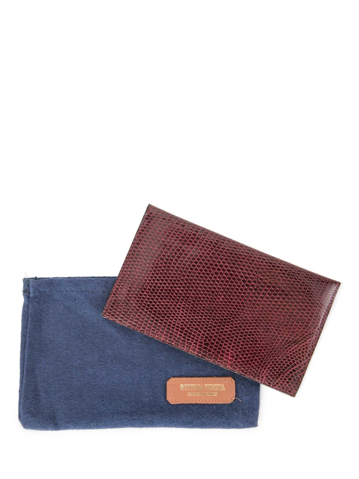 Bottega Veneta Shiny Exotic Skin Flap Wallet Burgundy-designer resale