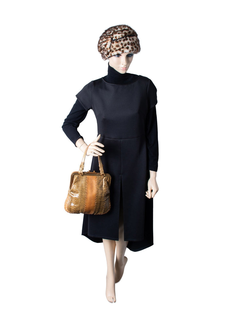 Bottega Veneta Snakeskin Intercciato Leather Top Handle Bag Brown-designer resale