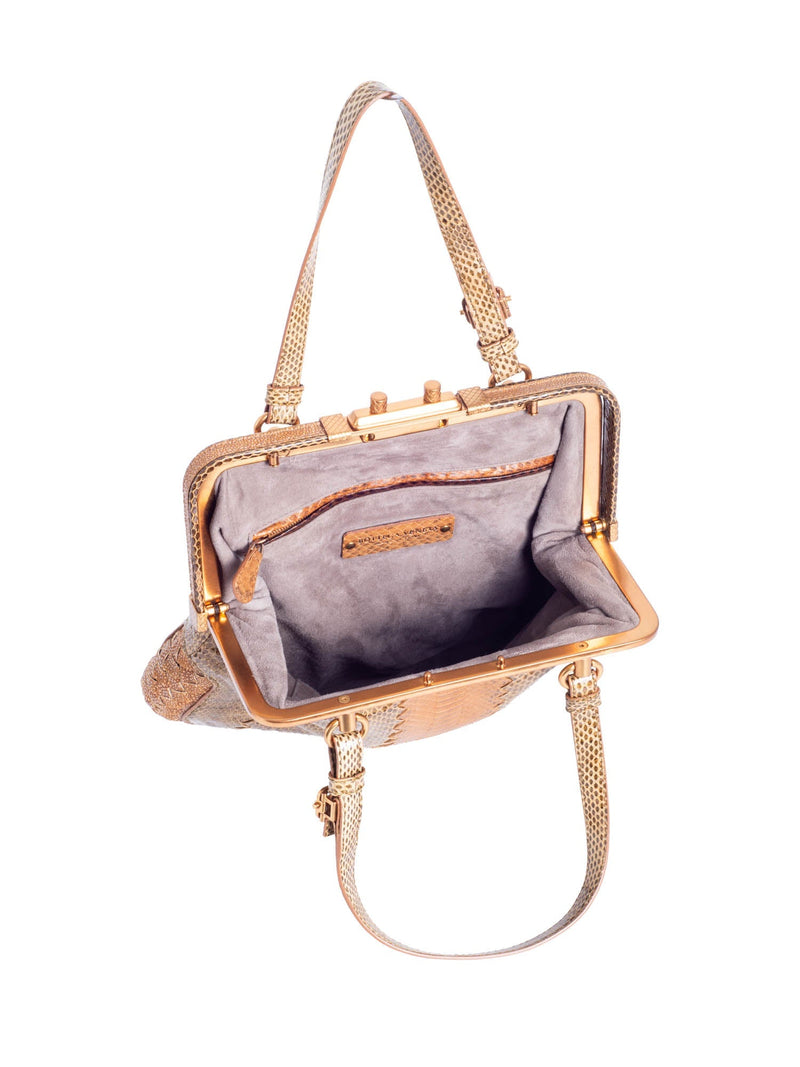 Bottega Veneta Snakeskin Intercciato Leather Top Handle Bag Brown-designer resale