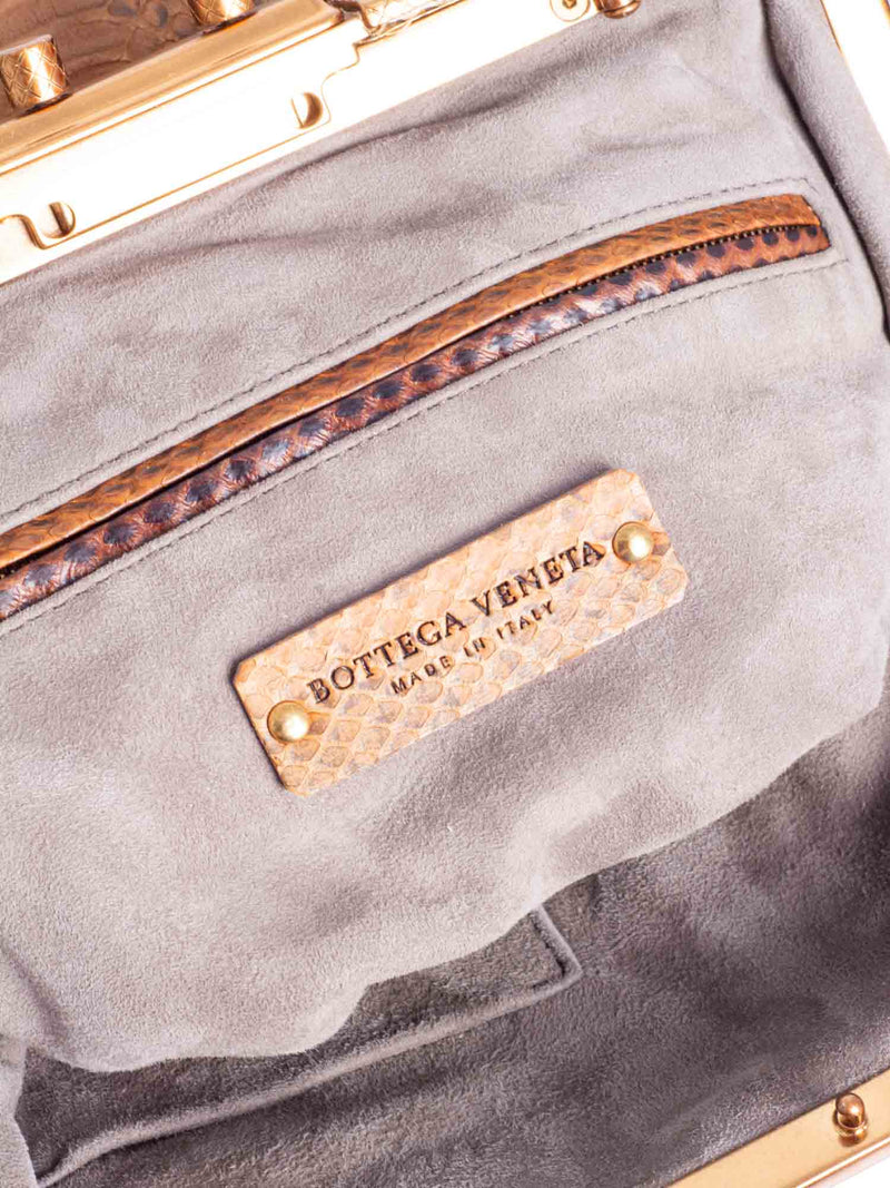 Bottega Veneta Snakeskin Intercciato Leather Top Handle Bag Brown-designer resale