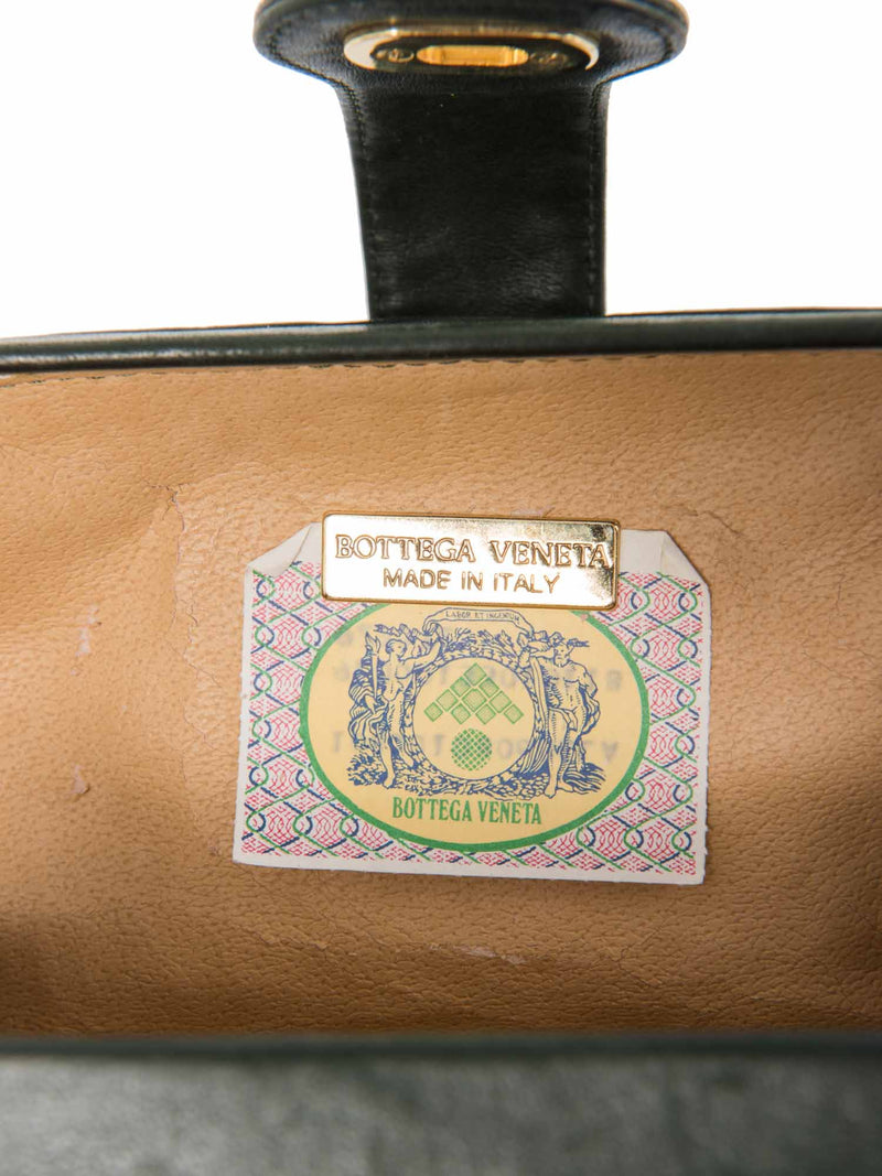 Bottega Veneta Vintage Intercciato Leather Messenger Bag Green Red Gold-designer resale