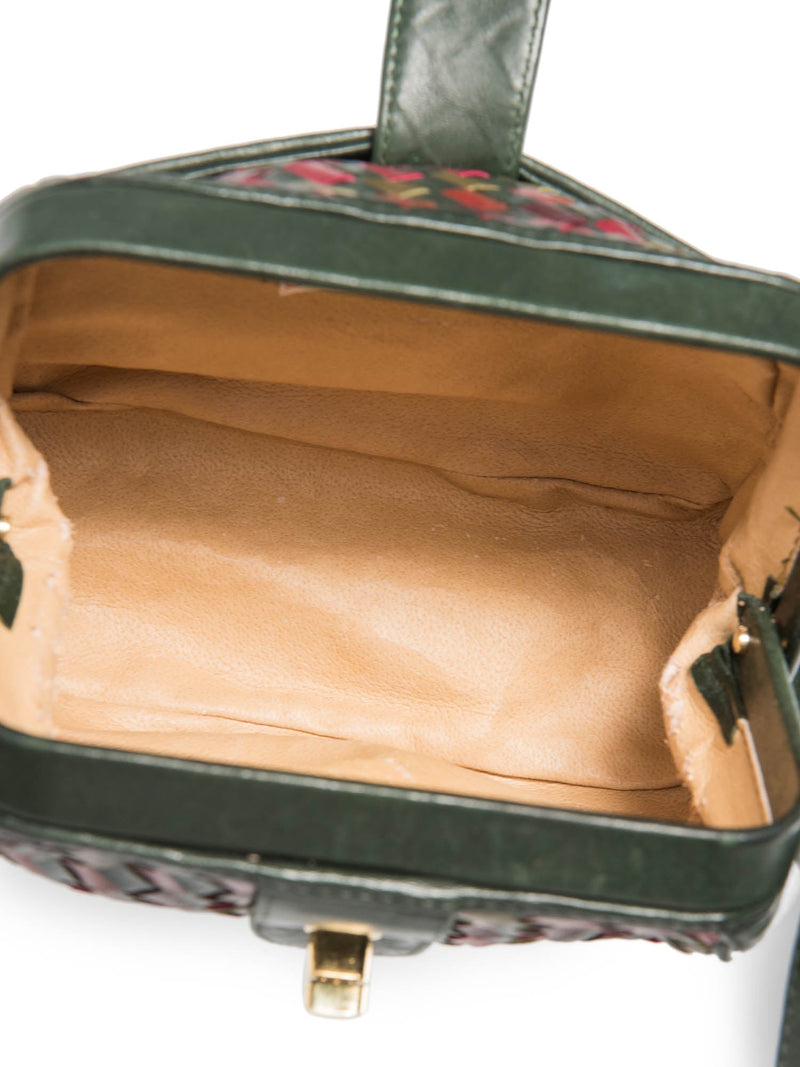 Bottega Veneta Vintage Intercciato Leather Messenger Bag Green Red Gold-designer resale