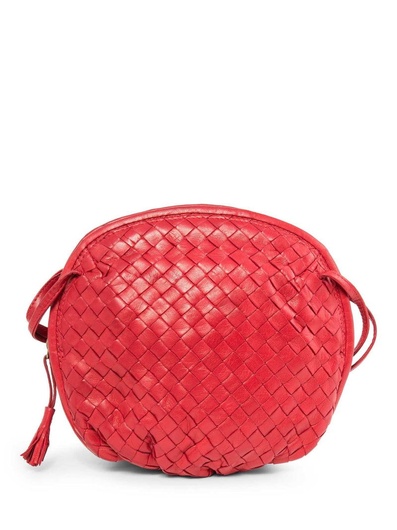 Bottega Veneta Vintage Intercciato Leather Tassel Messenger Bag Red-designer resale