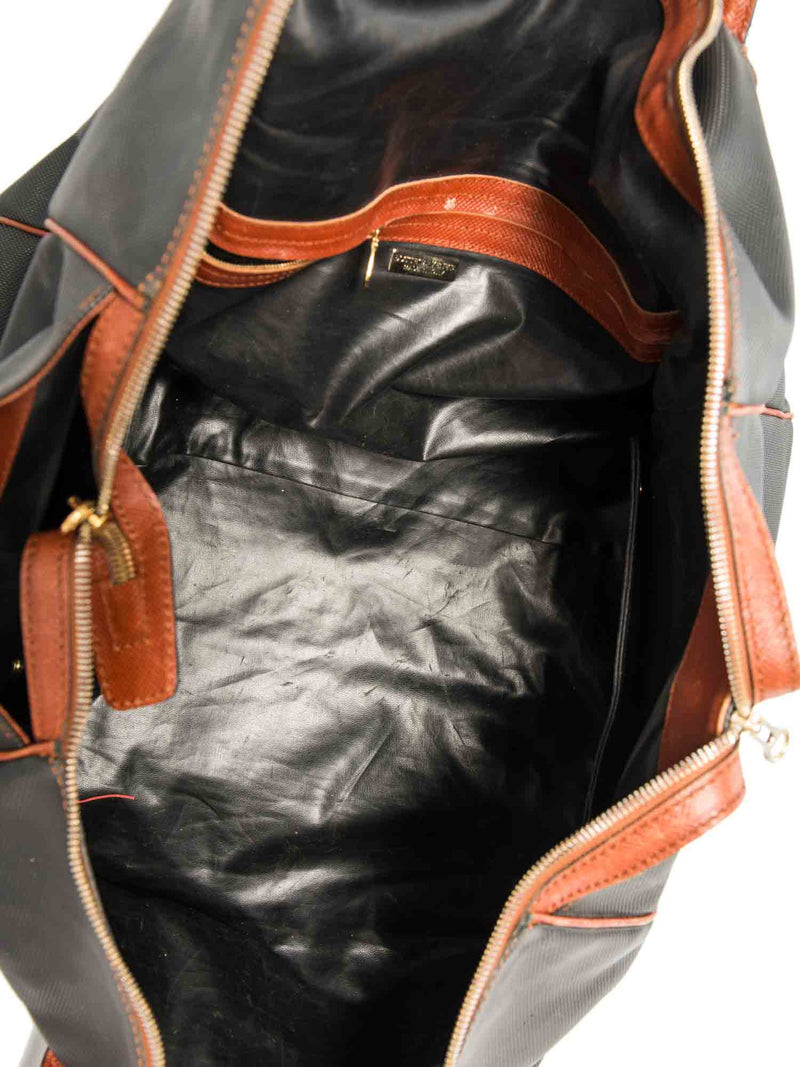 Bottega Veneta Vintage Leather Duffle Weekender Bag Black Brown-designer resale