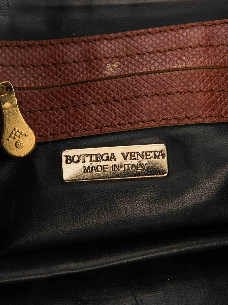 Bottega Veneta Vintage Leather Duffle Weekender Bag Black Brown-designer resale