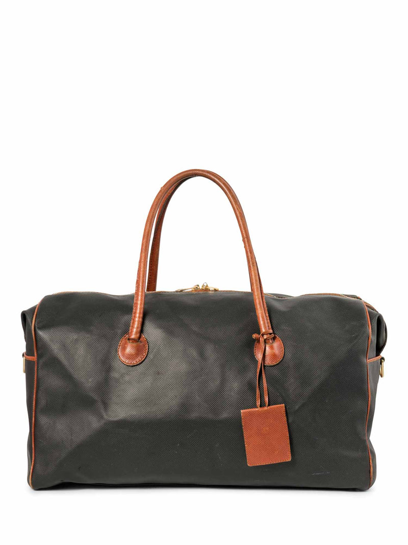 Bottega Veneta Vintage Leather Duffle Weekender Bag Black Brown-designer resale