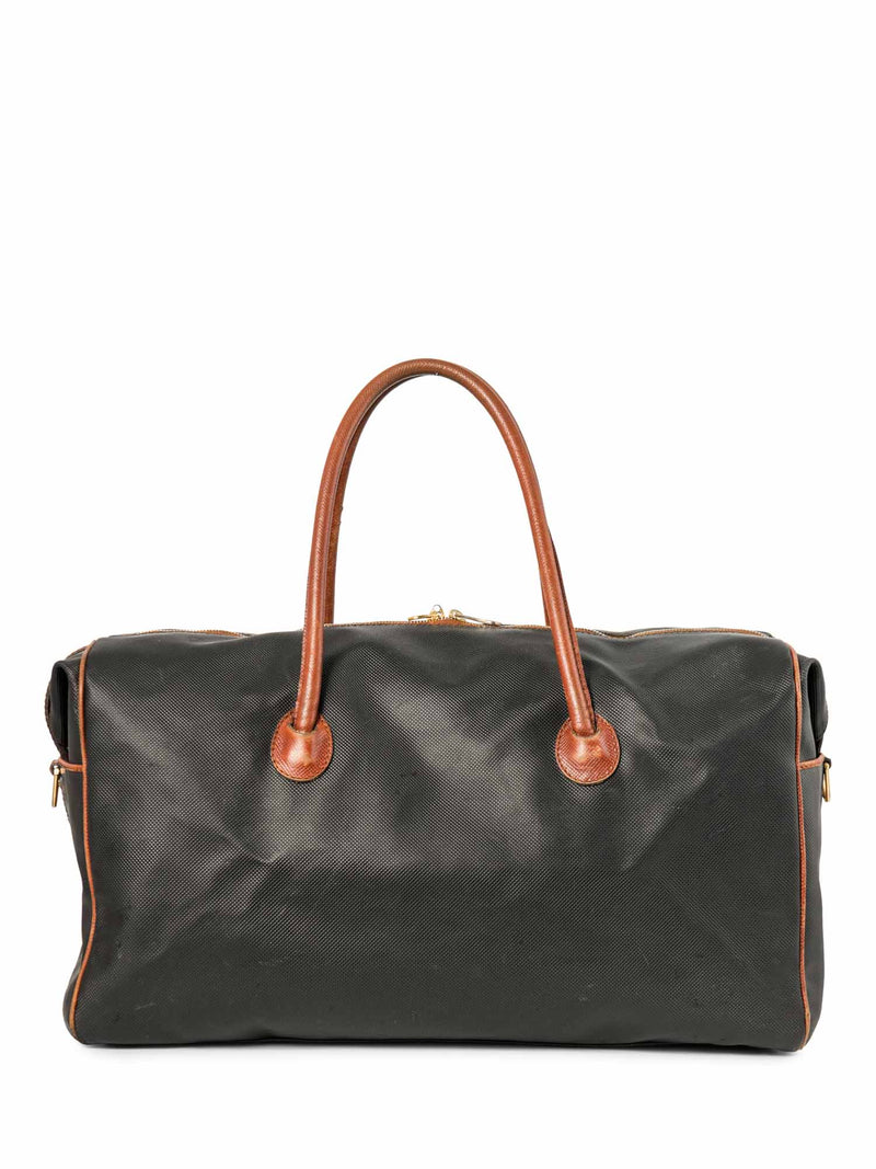 Bottega Veneta Vintage Leather Duffle Weekender Bag Black Brown-designer resale