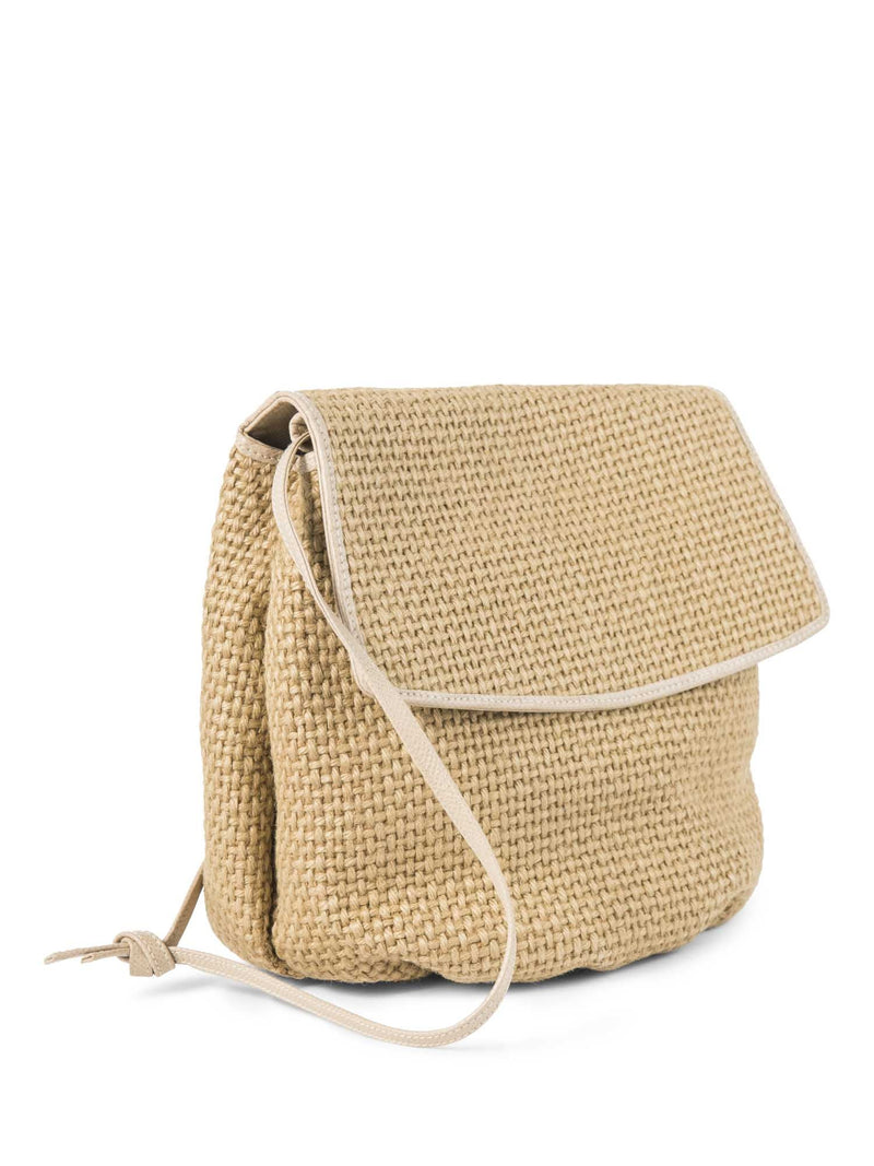 Bottega Veneta Vintage Raffia Flap Shoulder Bag Beige-designer resale