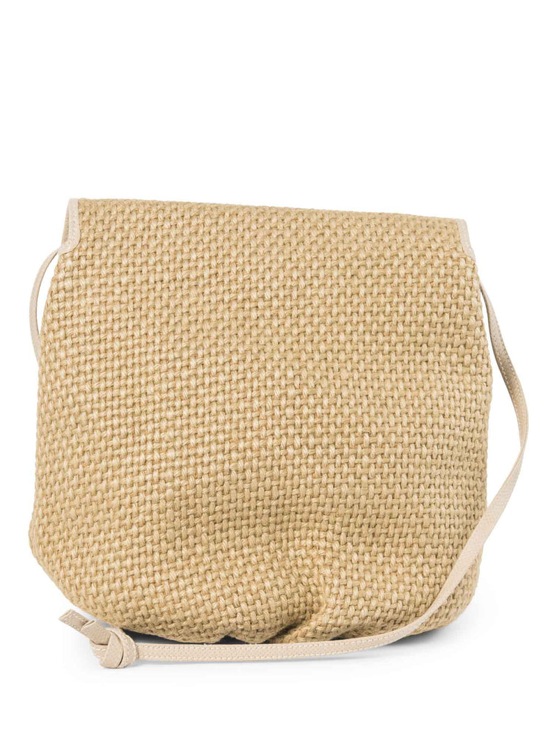 Bottega Veneta Vintage Raffia Flap Shoulder Bag Beige-designer resale
