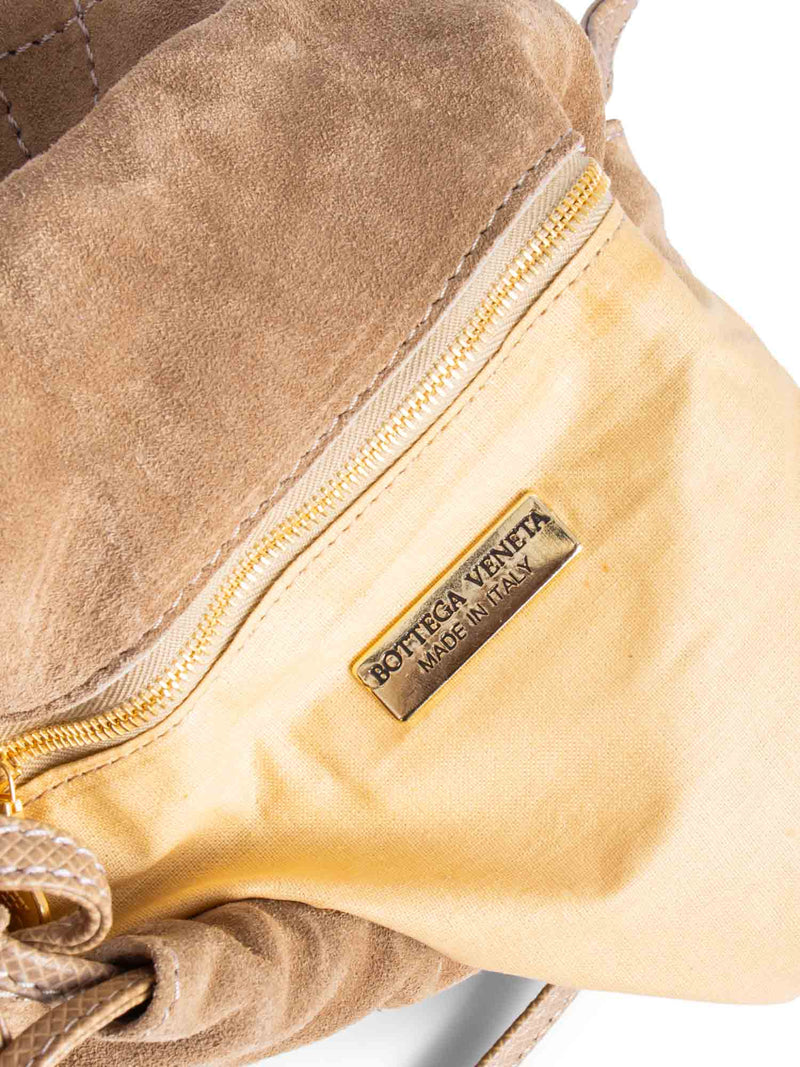 Bottega Veneta Vintage Suede Tassel Bucket Bag Taupe Beige-designer resale