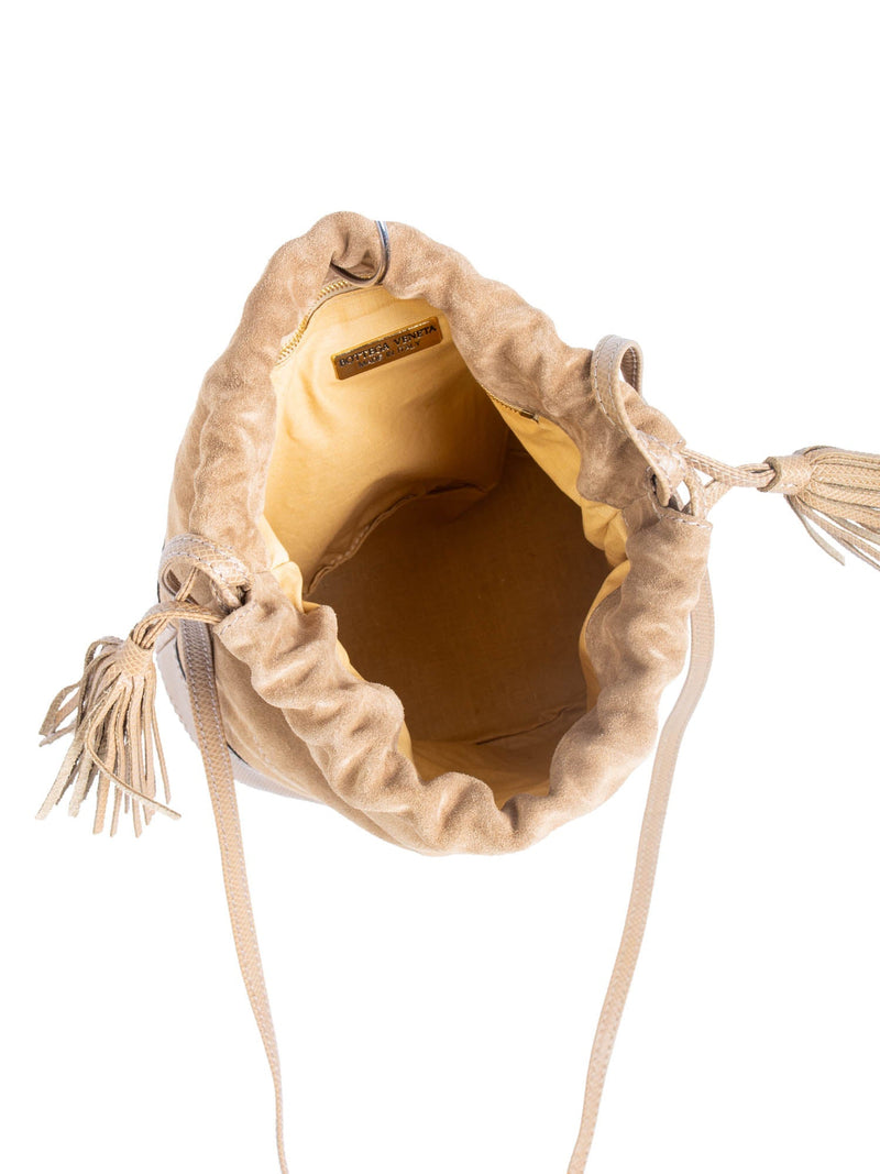 Bottega Veneta Vintage Suede Tassel Bucket Bag Taupe Beige-designer resale