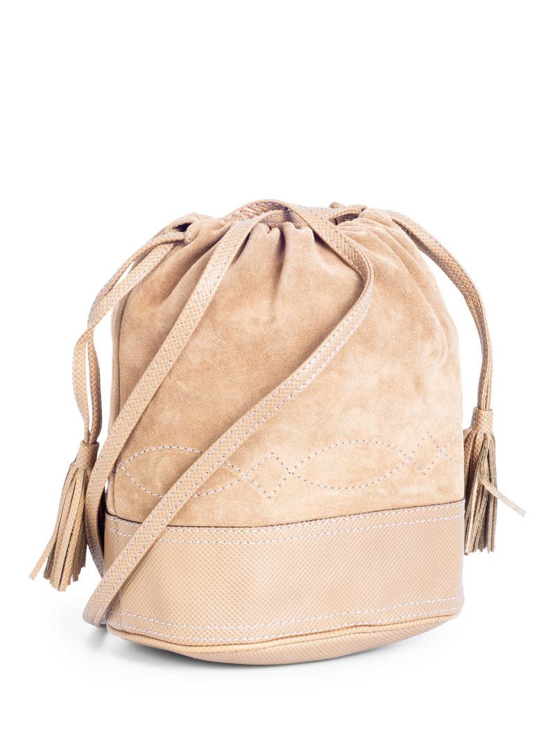 Bottega Veneta Vintage Suede Tassel Bucket Bag Taupe Beige-designer resale