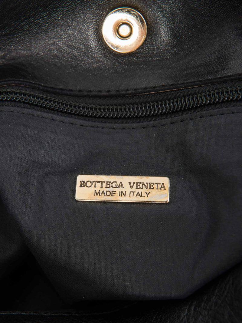 Bottega Veneta Vintage Suede Top Handle Charm Hobo Bag Black Gold-designer resale