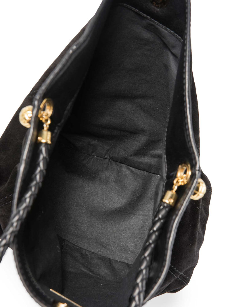 Bottega Veneta Vintage Suede Top Handle Charm Hobo Bag Black Gold-designer resale