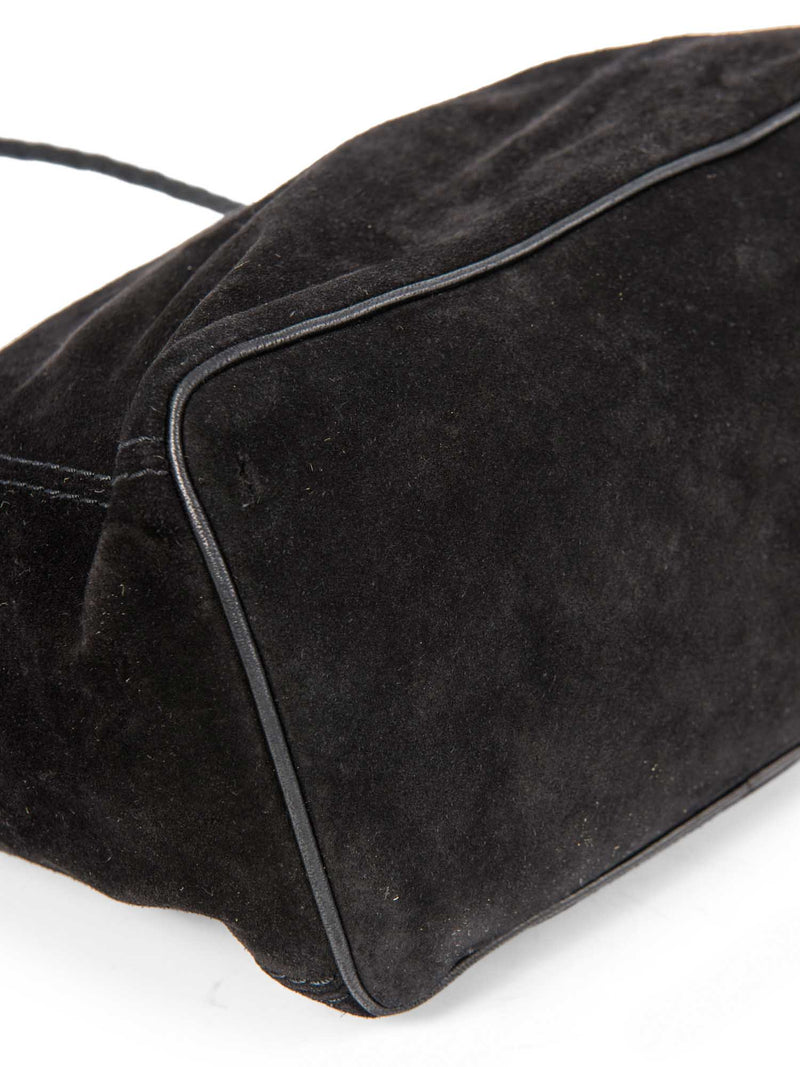 Bottega Veneta Vintage Suede Top Handle Charm Hobo Bag Black Gold-designer resale
