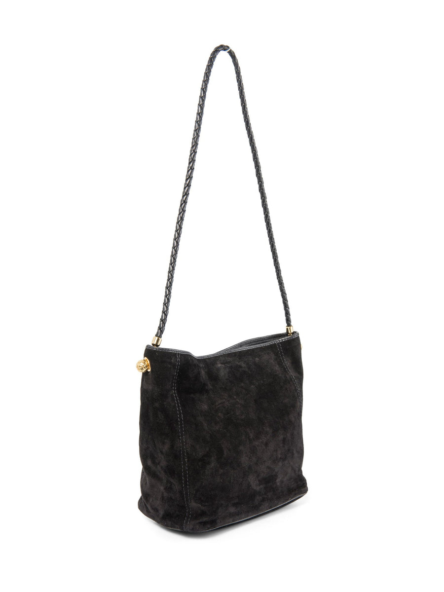 Bottega Veneta Vintage Suede Top Handle Charm Hobo Bag Black Gold