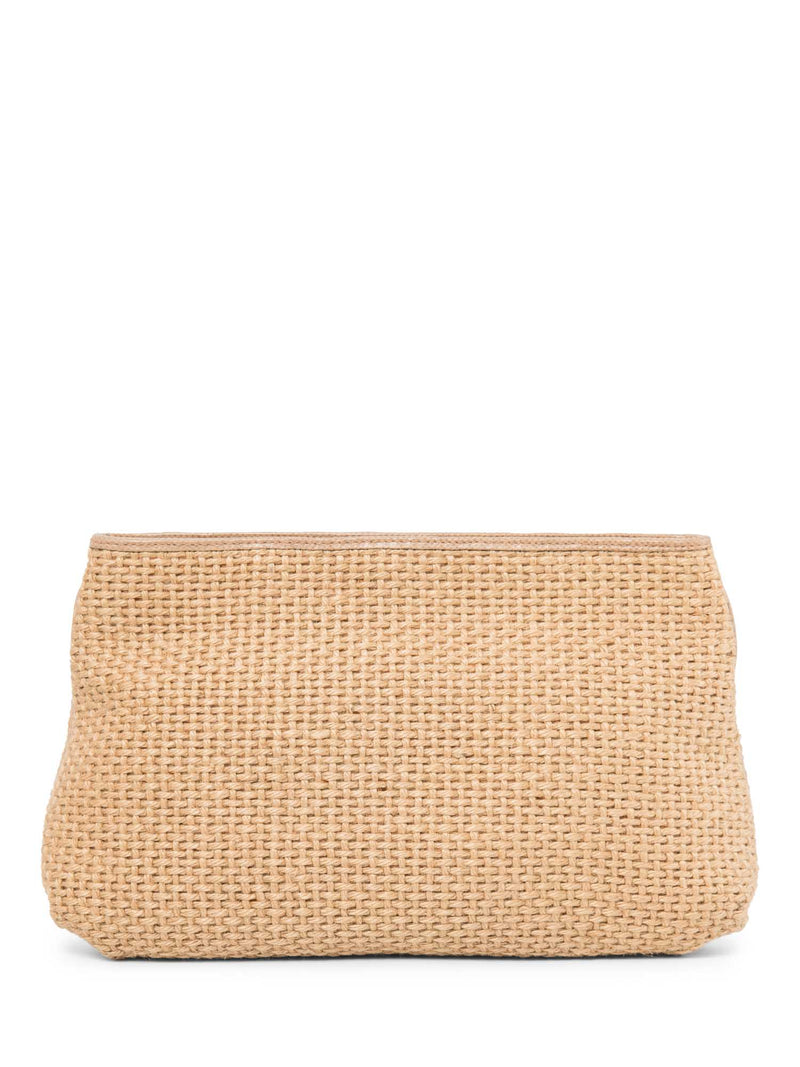Bottega Veneta Vintage Woven Raffia Large Clutch Beige-designer resale