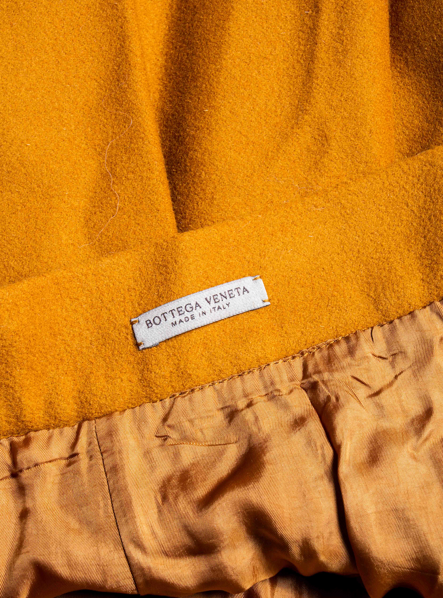 Bottega Veneta Wool Pleated Midi Skirt Mustard Yellow