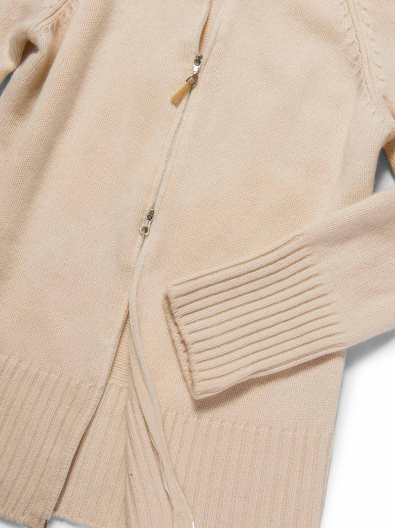 Brunello Cucinelli Cashmere Knit Zippered Cardigan Sweater Ivory-designer resale