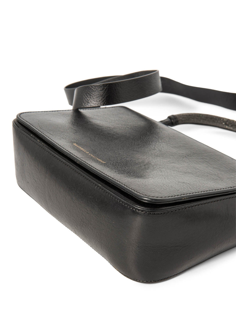 Brunello Cucinelli Leather Monili Top Handle Messenger Bag Black-designer resale