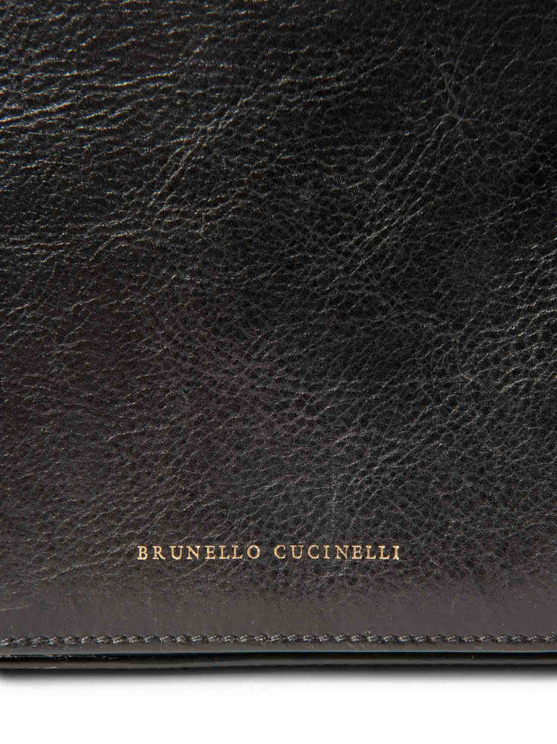 Brunello Cucinelli Leather Monili Top Handle Messenger Bag Black-designer resale