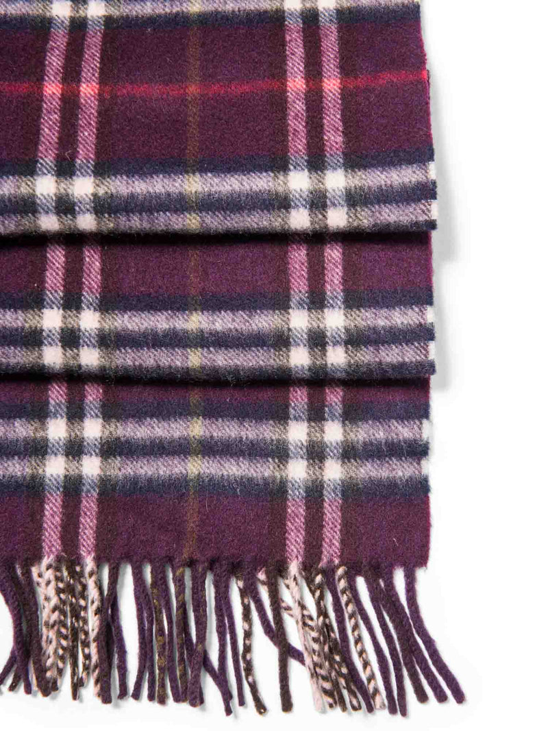 Burberry Cashmere House Check Fringe Scarf Burgundy-designer resale